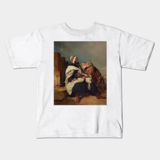 Seated Arab Man with Horse by Alfred de Dreux Kids T-Shirt